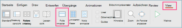 Screenshot des PowerPoint-Folienmasters auf der Menüleiste 