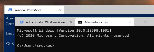 Windows-Screenshot von PowerShell und Befehlszeile mit erhöhten Berechtigungen