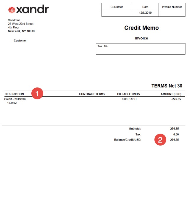 Screenshot of Credit Memo Annotated.