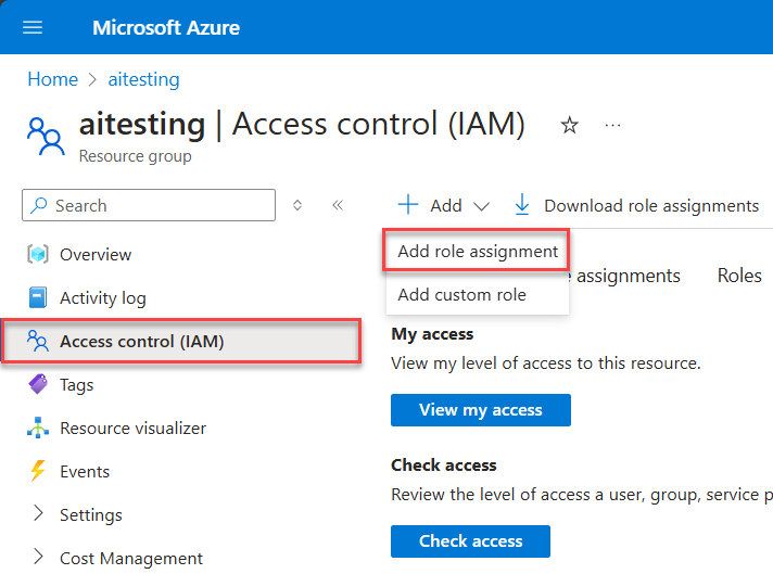 A screenshot showing how to add an RBAC role.