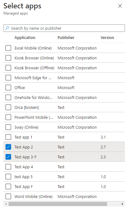 The enrollment status page application picker.