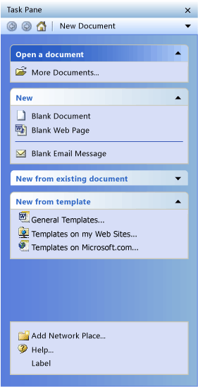 Example of Task Pane.