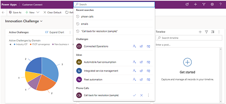 Quick actions for recently accessed rows.