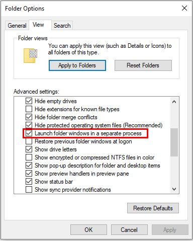 Folder Options Window