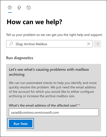 Run diagnostics on an archive mailbox.