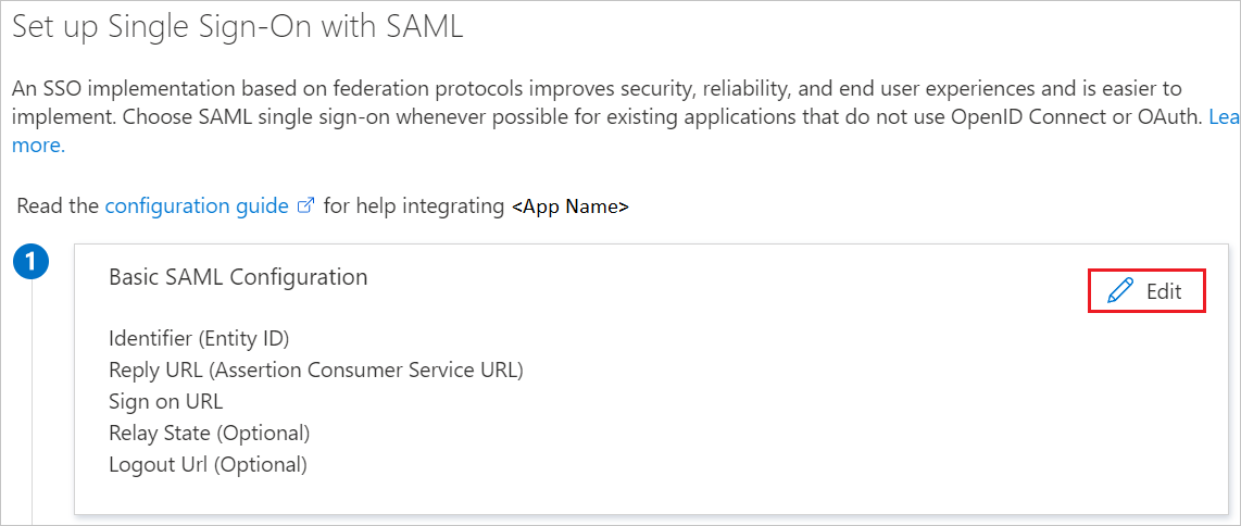 Screenshot showing the edit Basic SAML Configuration screen.