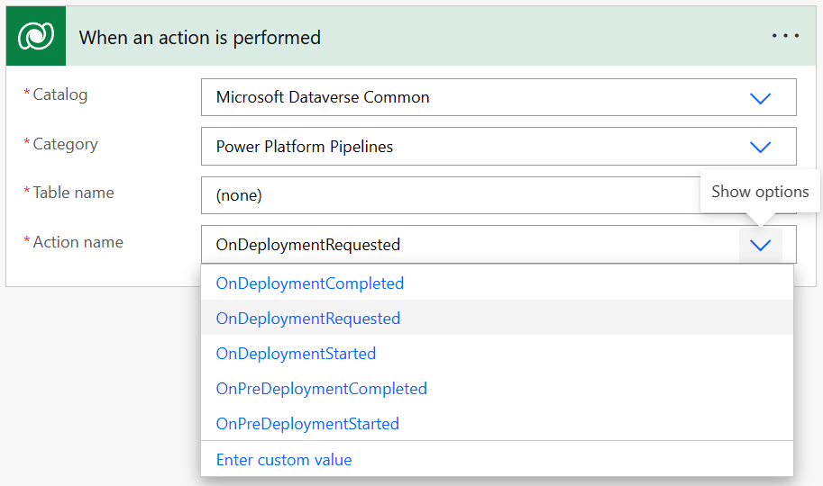 Pipelines triggers in Power Automate