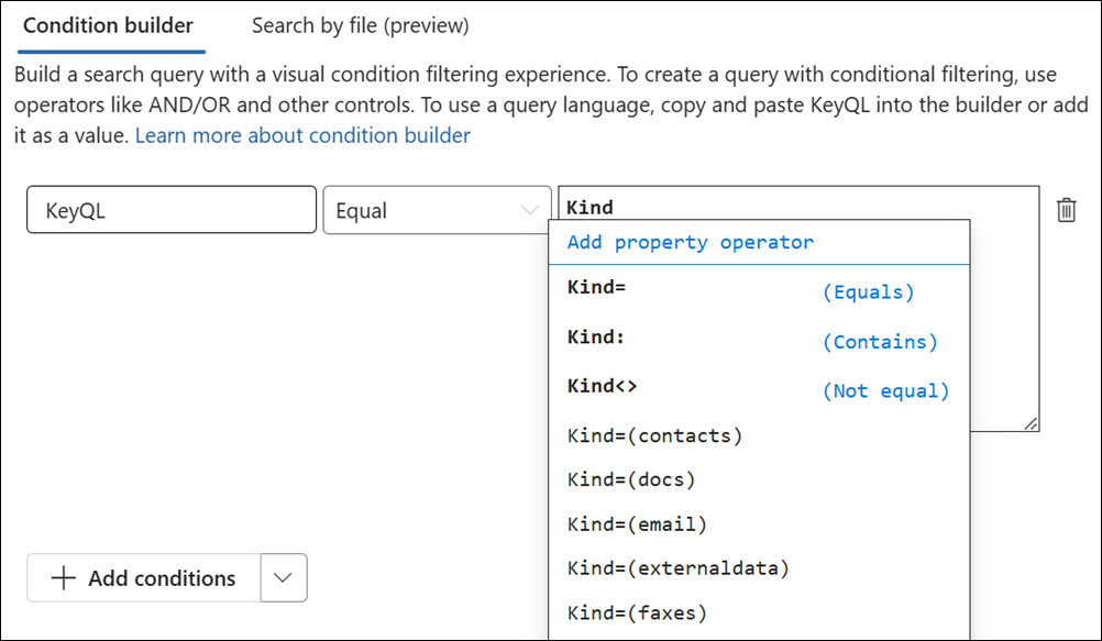 KeyQL editor suggests values for some properties.