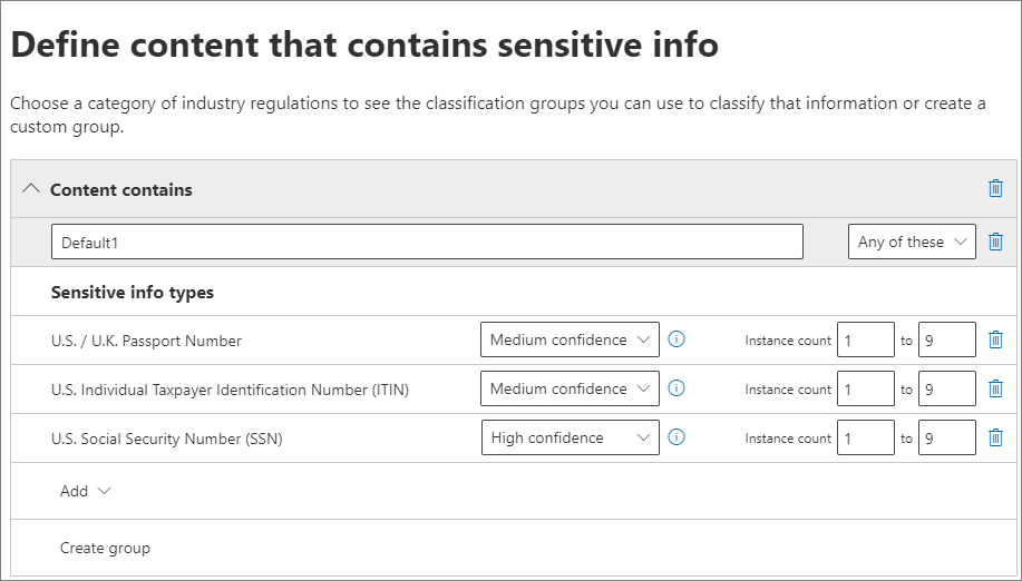 Policy templates with sensitive information types.