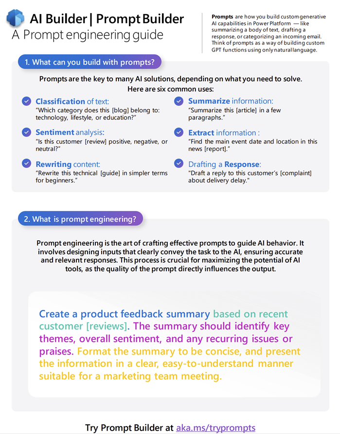 Screenshot of AI Builder prompt engineering guide.