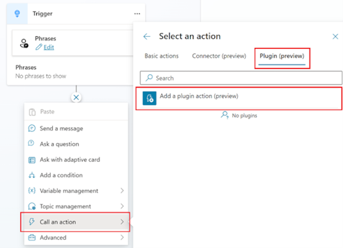 Screenshot of the 'Add a plugin action (preview)' action.