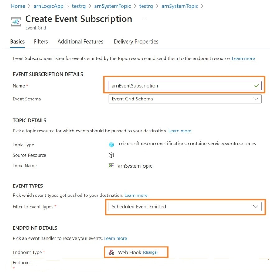 The screenshot shows how to configure endpoint.