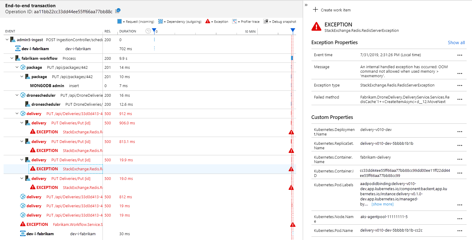 Screenshot of end-to-end transaction view