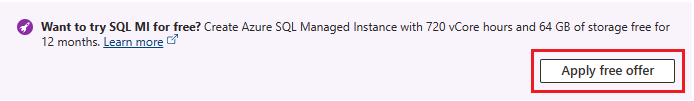 Screenshot from the Azure portal of the Free Offer banner.