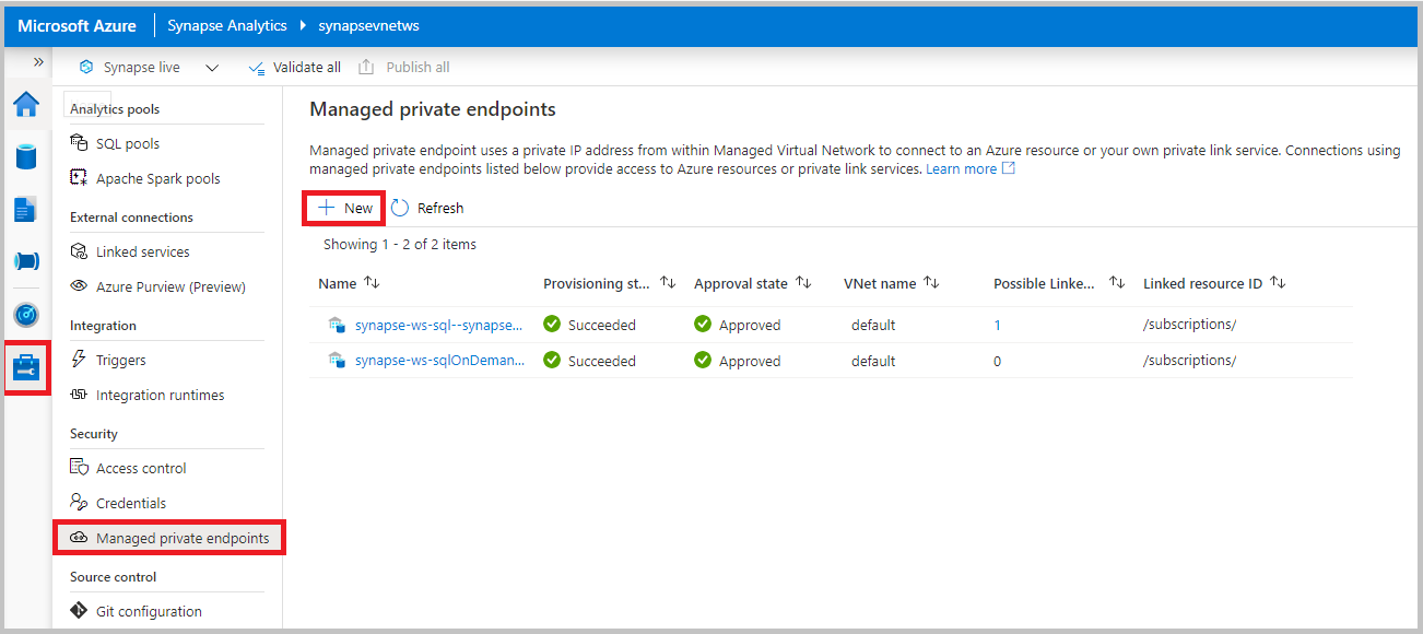 Create a new private endpoint for analytical store.