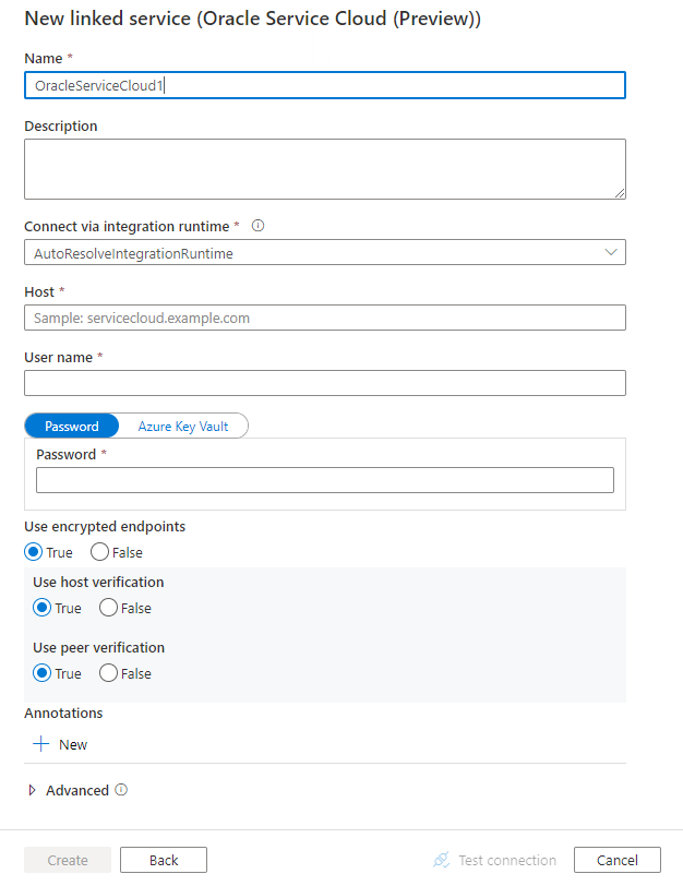 Configure a linked service to Oracle Service Cloud.