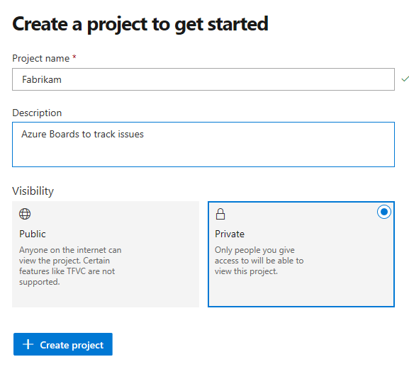 Create new project dialog