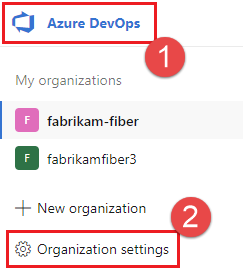 Screenshot of Organization settings button.