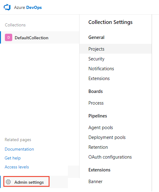 Screenshot showing Admin settings button.