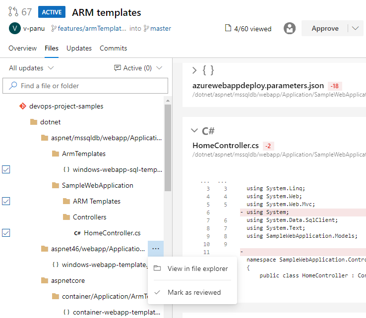 Mark files as reviewed in a pull request.