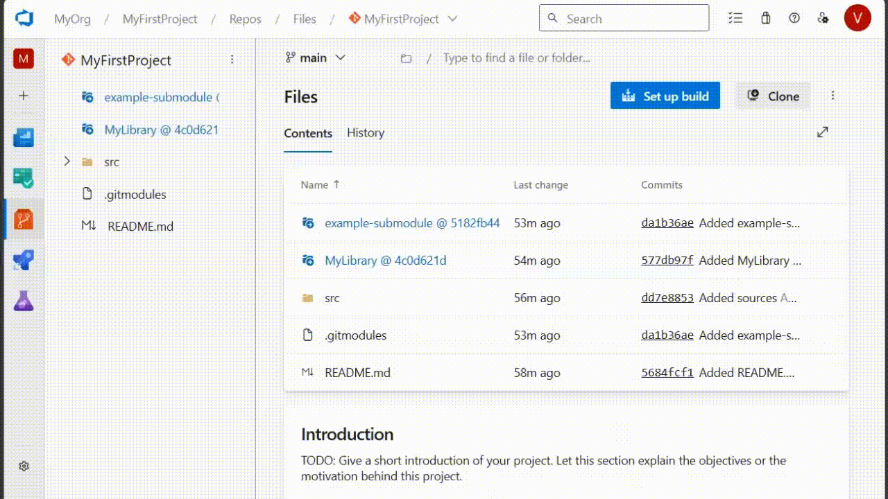 Gif to demo navigate to a submodule repository.