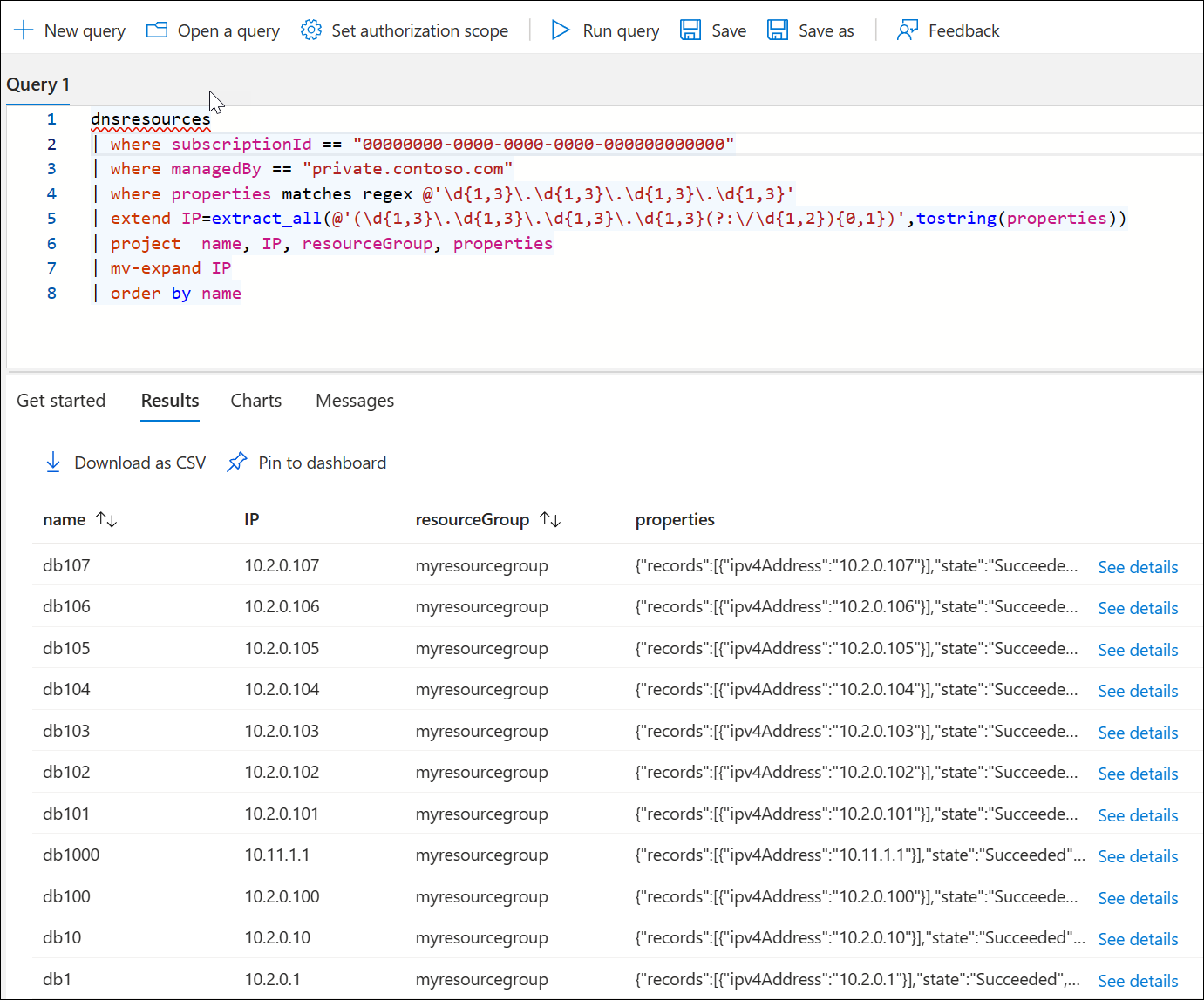 Screenshot of a regular expression query.