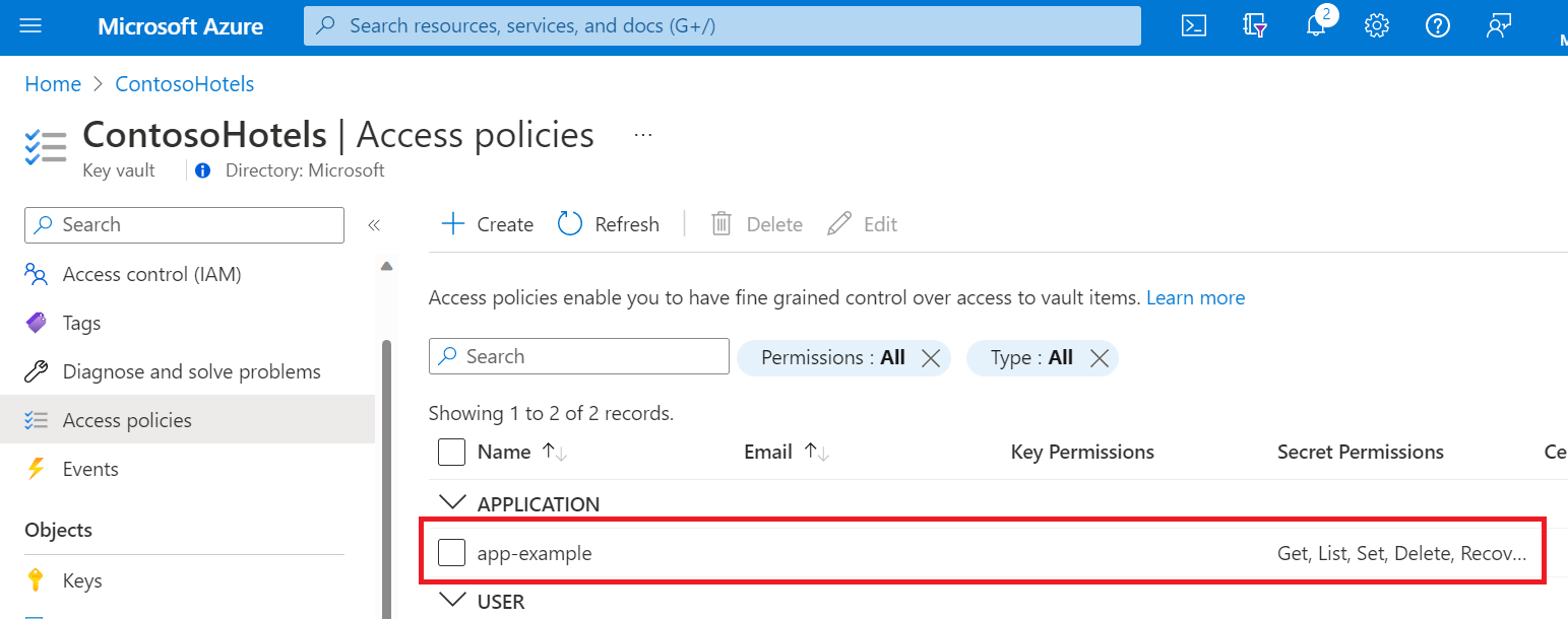 Saving the access policy changes