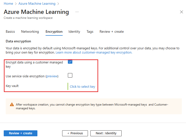 Screenshot of the customer-managed keys.