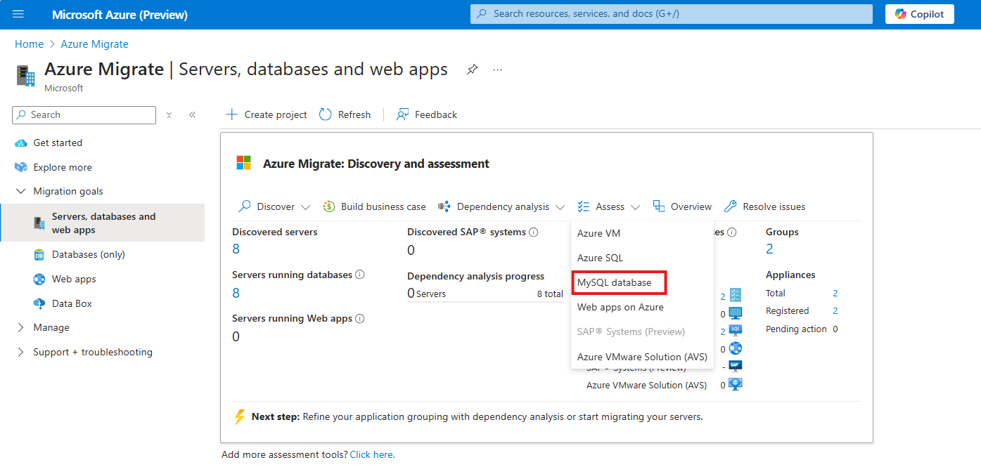 Screenshot on how to get started with assessment of mysql database.