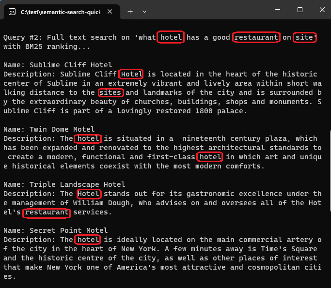 Screenshot showing matches ranked by BM25.