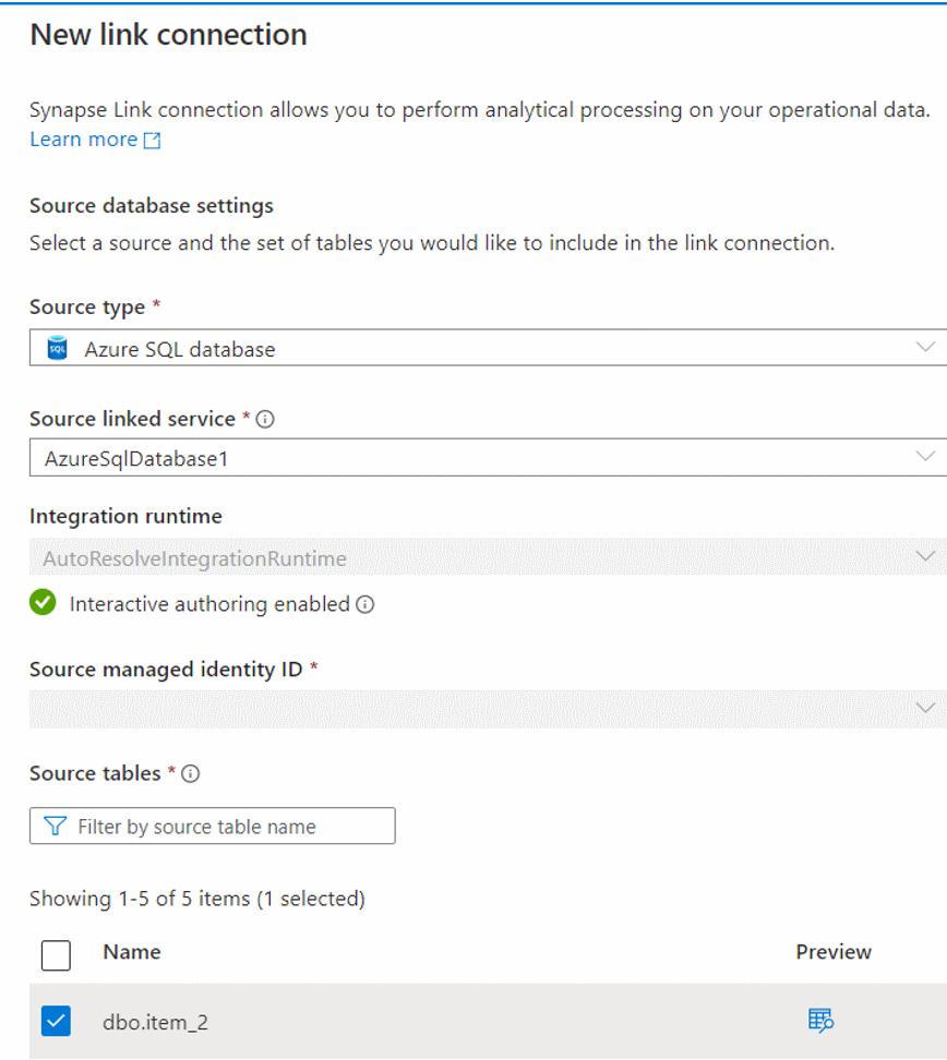 Screenshot that shows how to create a link connection from an Azure SQL database.