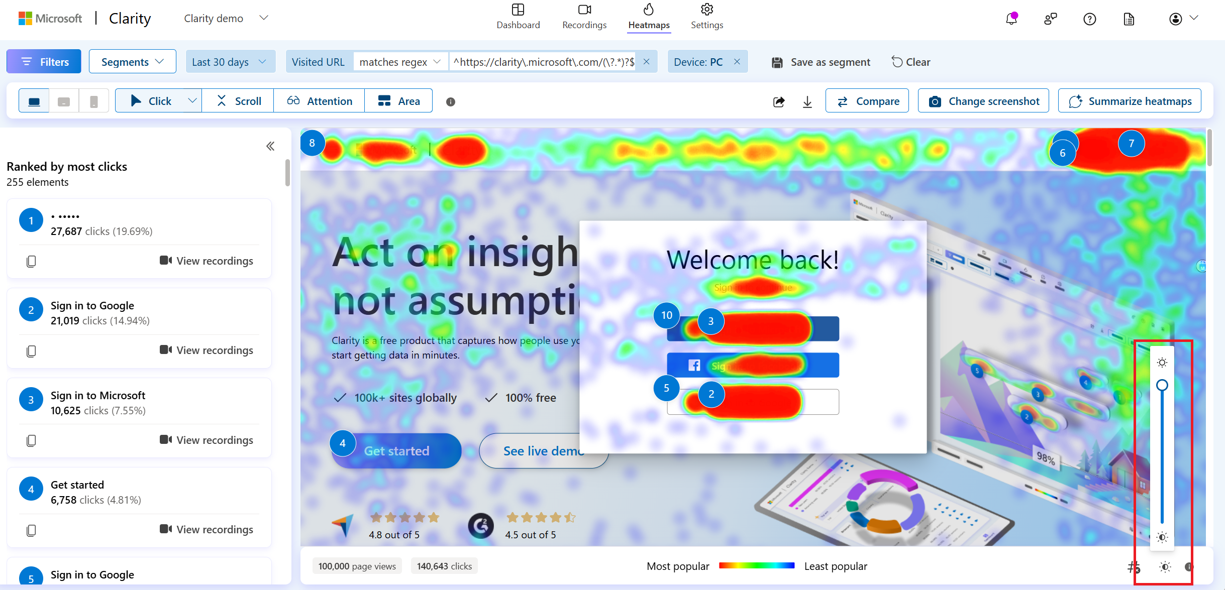 Clarity opacity click map.