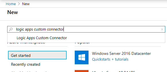 Search for logic apps custom connector.