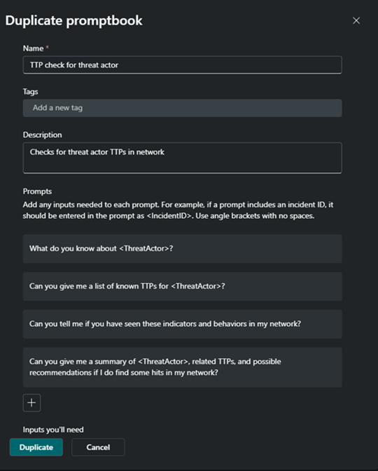 Screenshot of duplicate promptbook dialog box.