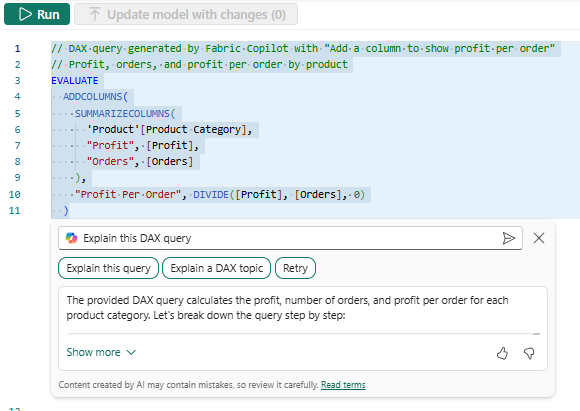 Screenshot showing brief explanation of the query.