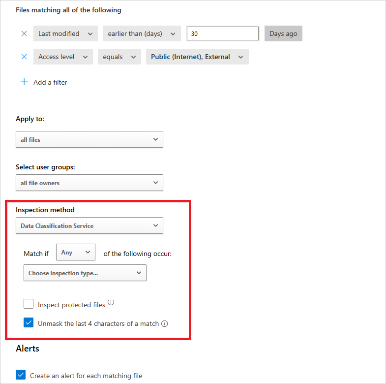 data classification service setting.