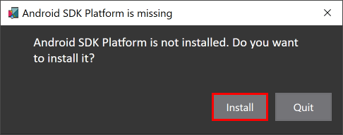 Android SDK platform is missing dialog.