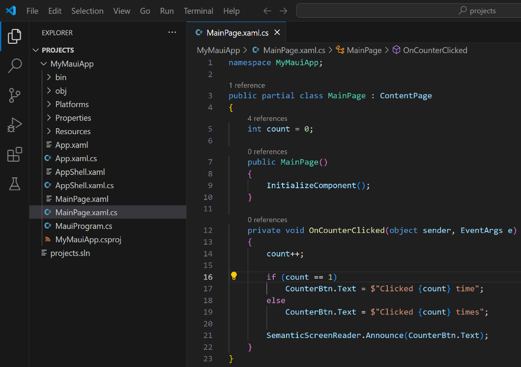 Screenshot of a C# file opened in Visual Studio Code.