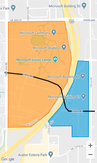 Polygon and polyline on a map.