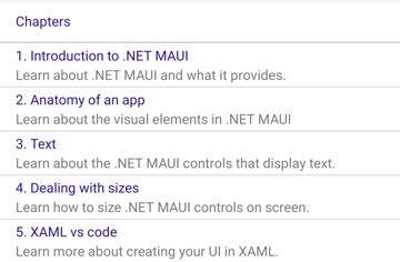 Screenshot of TableView displaying a menu.