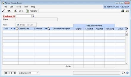 Arrear Transactions window