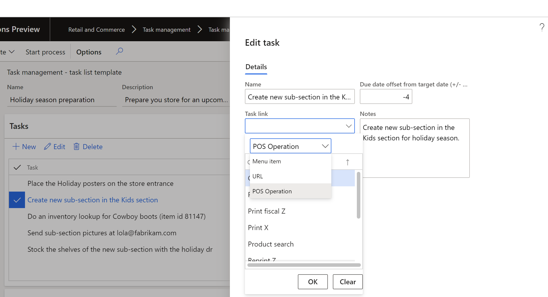 Selecting task links in the Edit task dialog box.