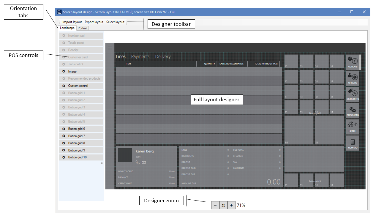 POS Full layout designer (landscape mode).