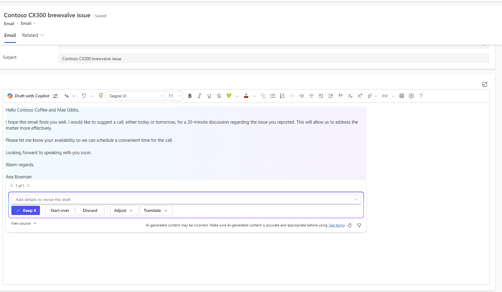 Screenshot of composing an email in rich text editor.