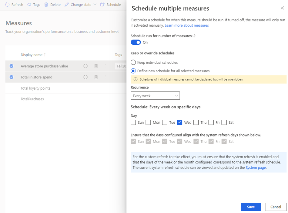 Selected measure with Schedule pane.