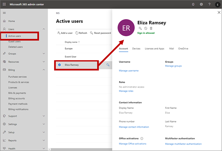 Edit settings for a user account.