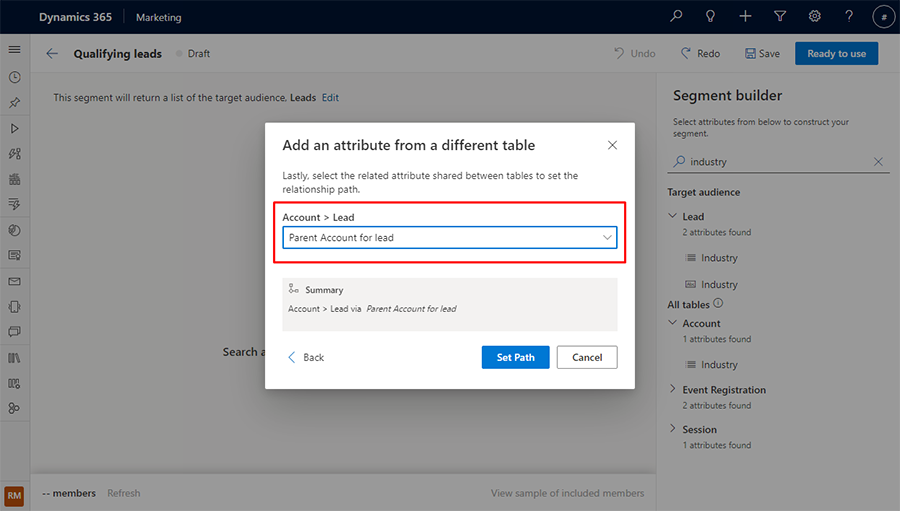 Set the path between the Lead and Account tables.