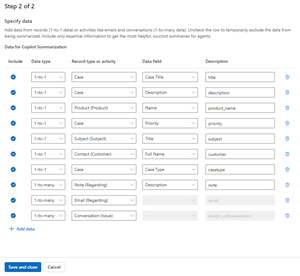 Screenshot of the data attributes that copilot uses