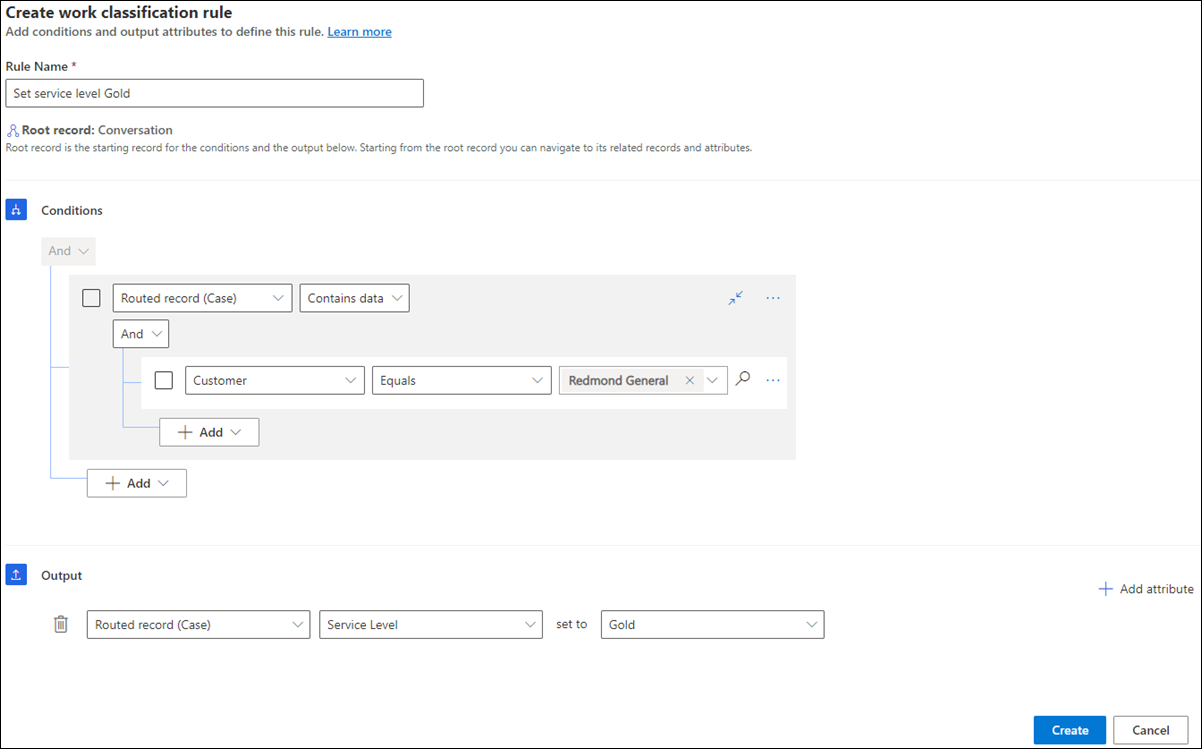 Create work classification rule with conditions.