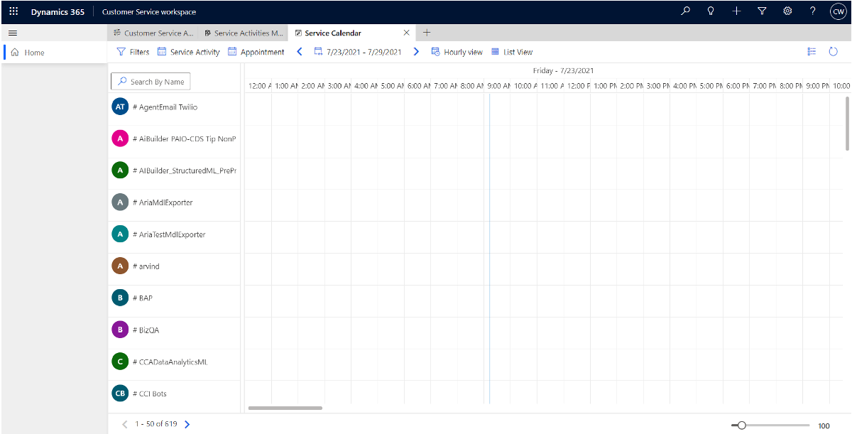 Screenshot of service resource scheduling